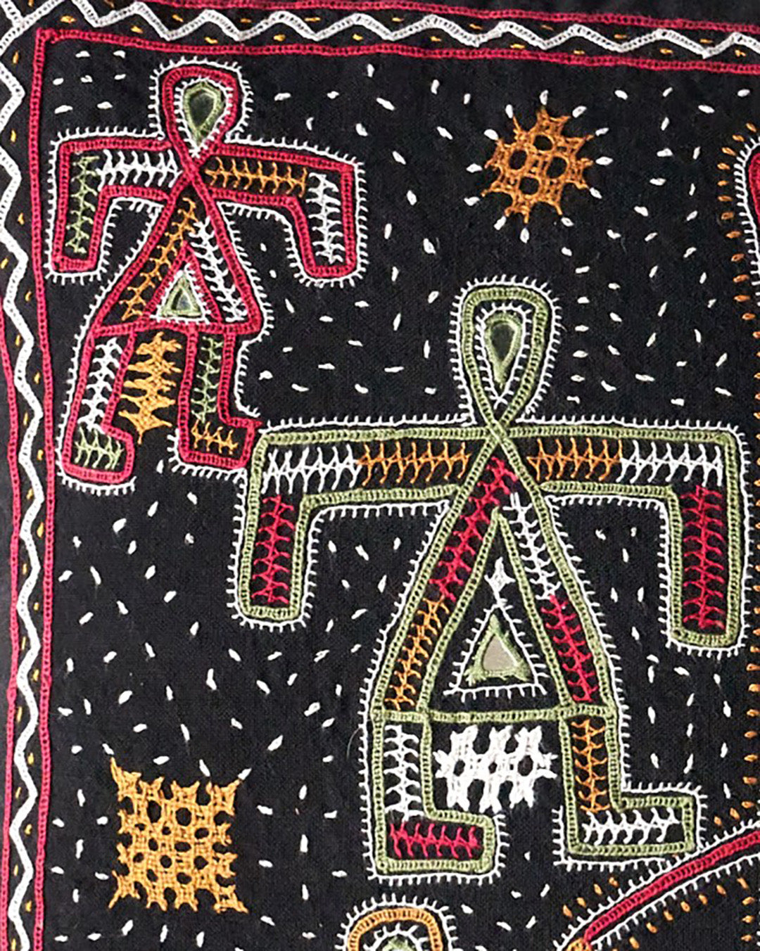 Kala Rama, Figures - Hand Embroidered Cushion - Black