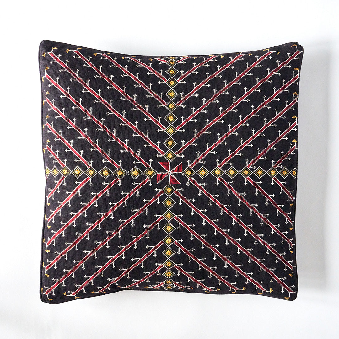 Kala Rama Cross Design - Hand Embroidered Cushion - Black