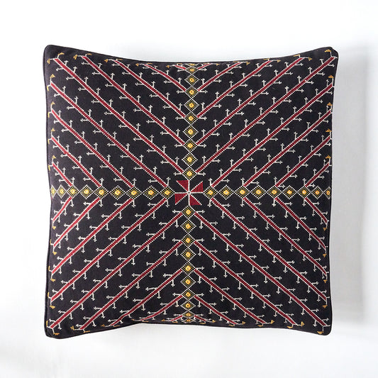 Kala Rama Cross Design - Hand Embroidered Cushion - Black