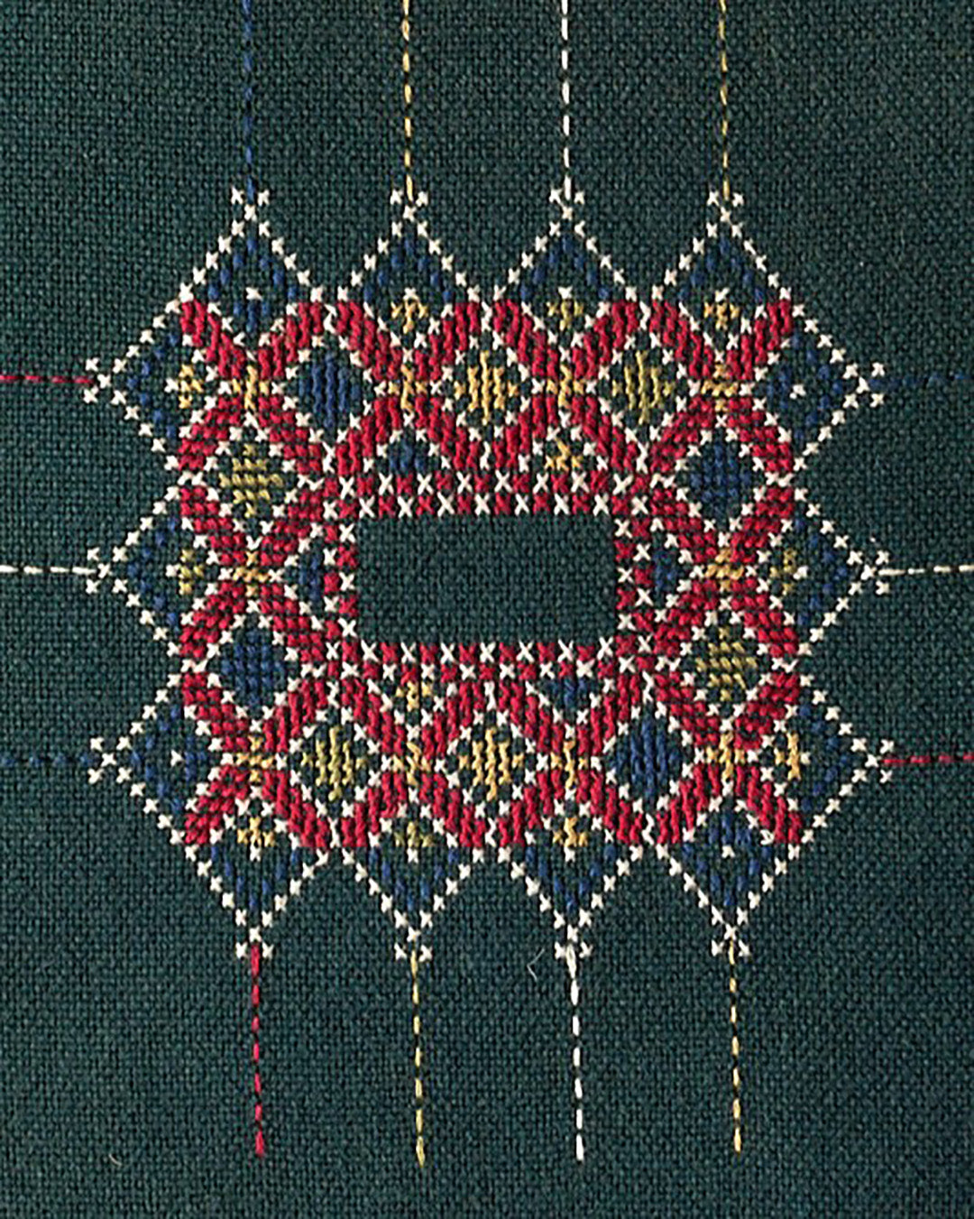 Kala Rama Geometric Jewel Design - Hand Embroidered Cushion - Green