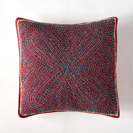 Kala Rama -Hand Appliqued Cushion with Embroidery - Red and Blue