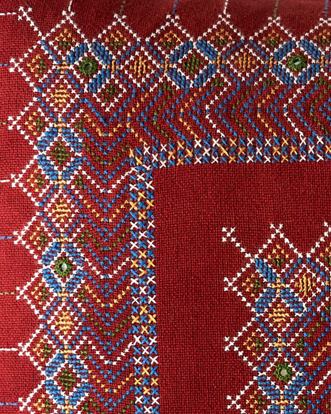 Kala Rama Geometric Jewel Design - Hand Embroidered Cushion - Red