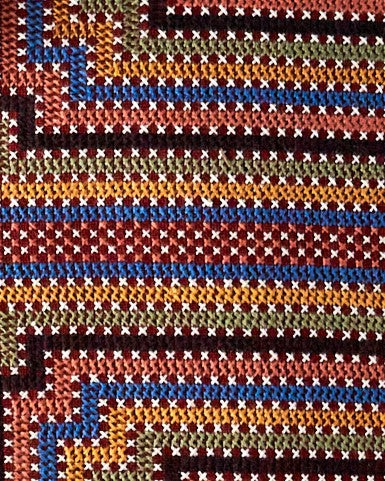 Kala Rama, Cross Stitches on Brick Red Cotton