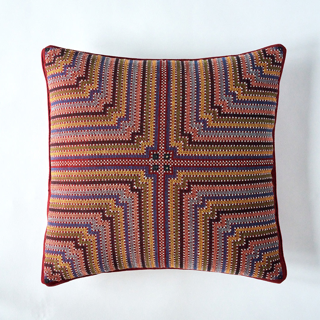 Kala Rama, Cross Stitches on Brick Red Cotton