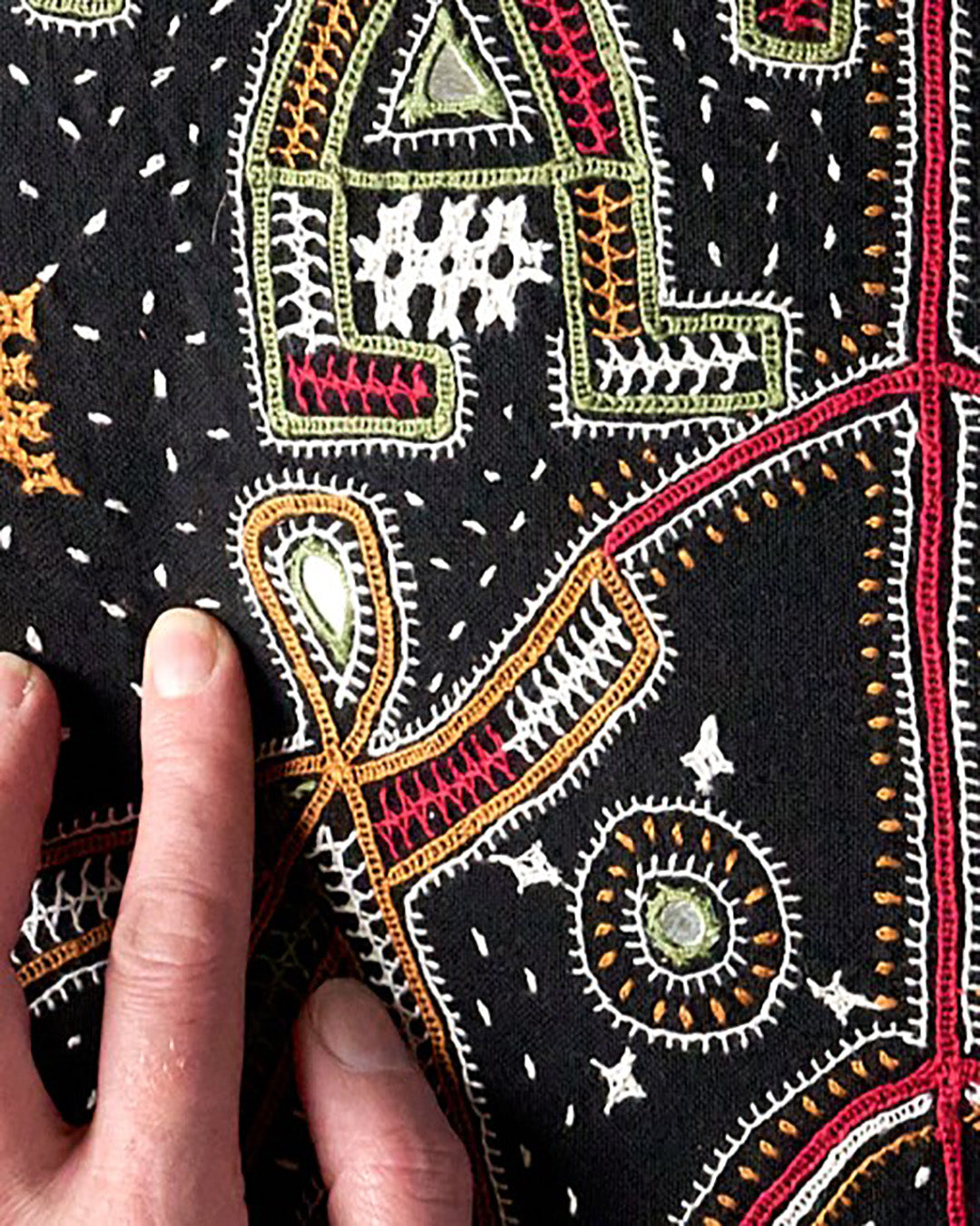 Kala Rajna Kala Rama, Figures - Hand Embroidered Cushion - Black – Montes & Clark