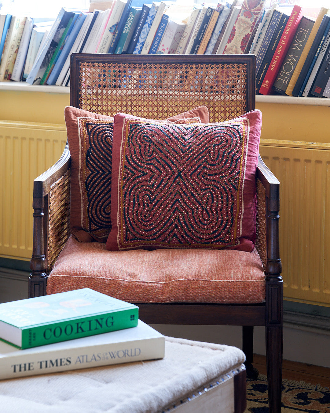 Kala Rama -Hand Appliqued Cushion with Embroidery - Terracotta and Charcoal