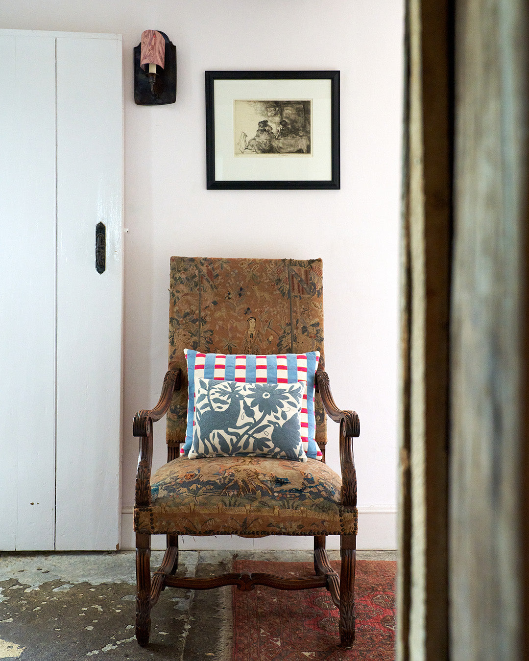 The Velvet Collection, Sunset Stripe Cushion - Cloud Blue