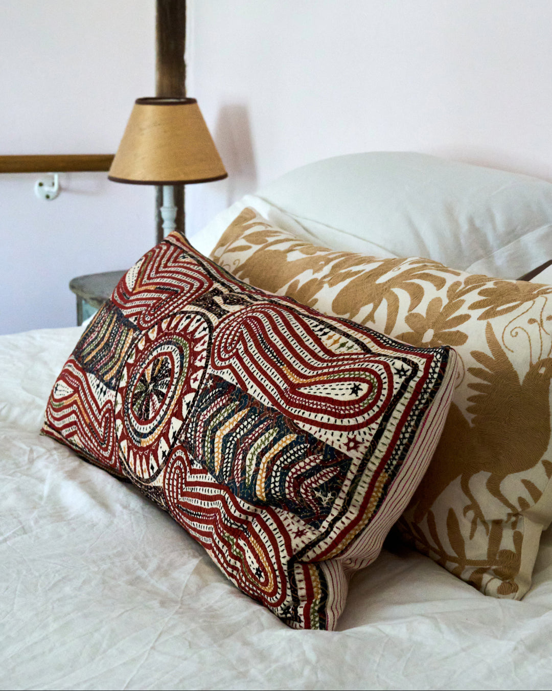 Hand Appliqued Cushion with Embroidery - Bolster