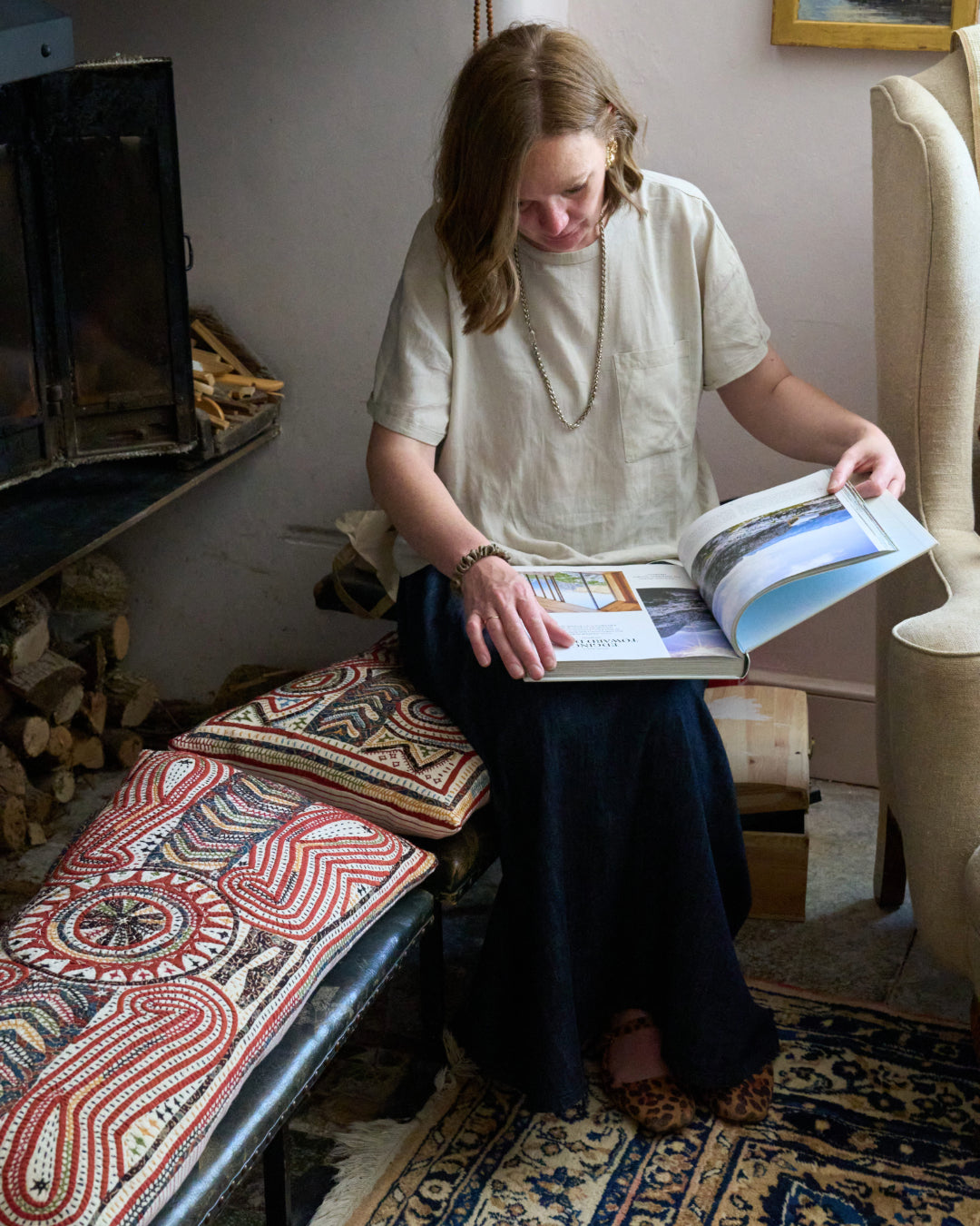 Hand Appliqued Cushion with Embroidery - Bolster