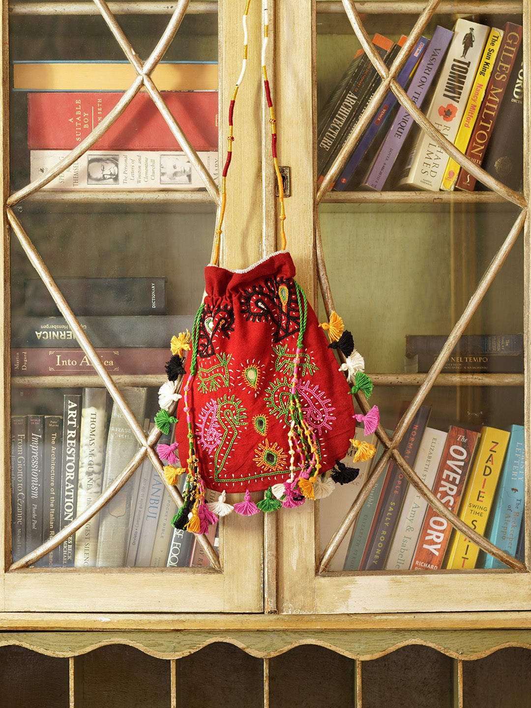 Hand Embroidered Bag with Mirrors and Tassels