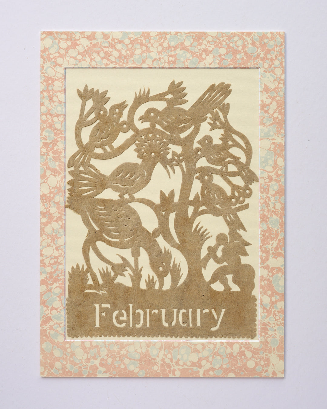 Amate Papercut Artwork with Marbled Mount - February