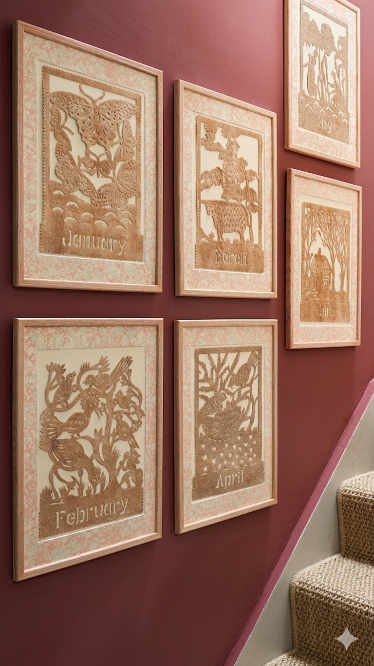 Amate Papercut Artwork with Marbled Mount - November