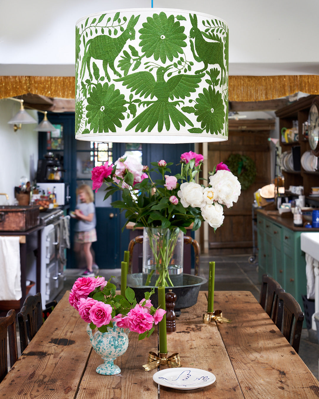 Green Otomi Ceiling Lampshade - 51cm diameter