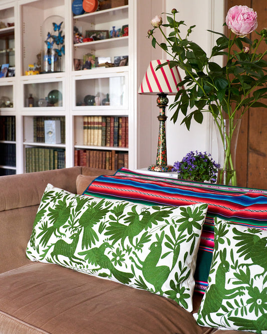 Green Otomi Bolster Cushion - 90cmx40cm