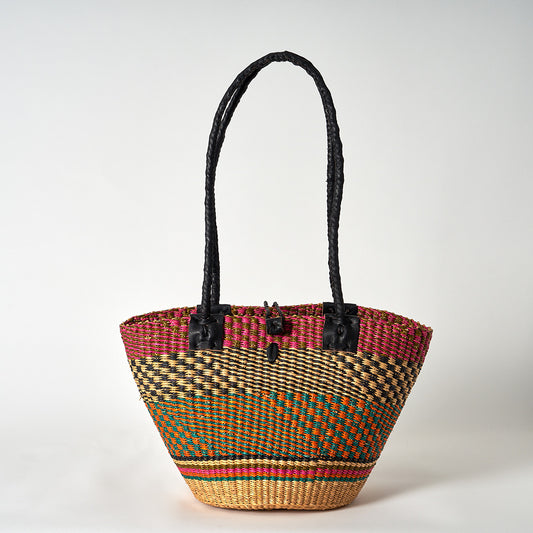 Handbag/Small Shopping Bag with long leather handles - Multicoloured