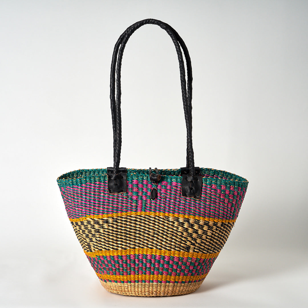 Handbag/Small Shopping Bag with long leather handles - Multicoloured