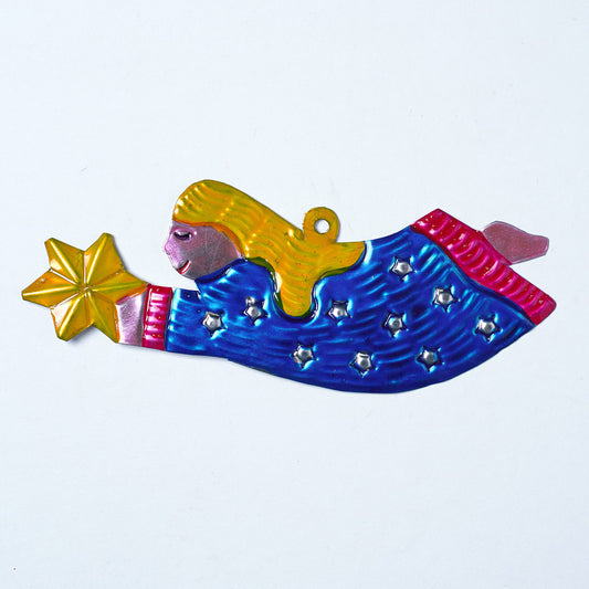 Handmade Tin Decoration - Blue Angel with Star