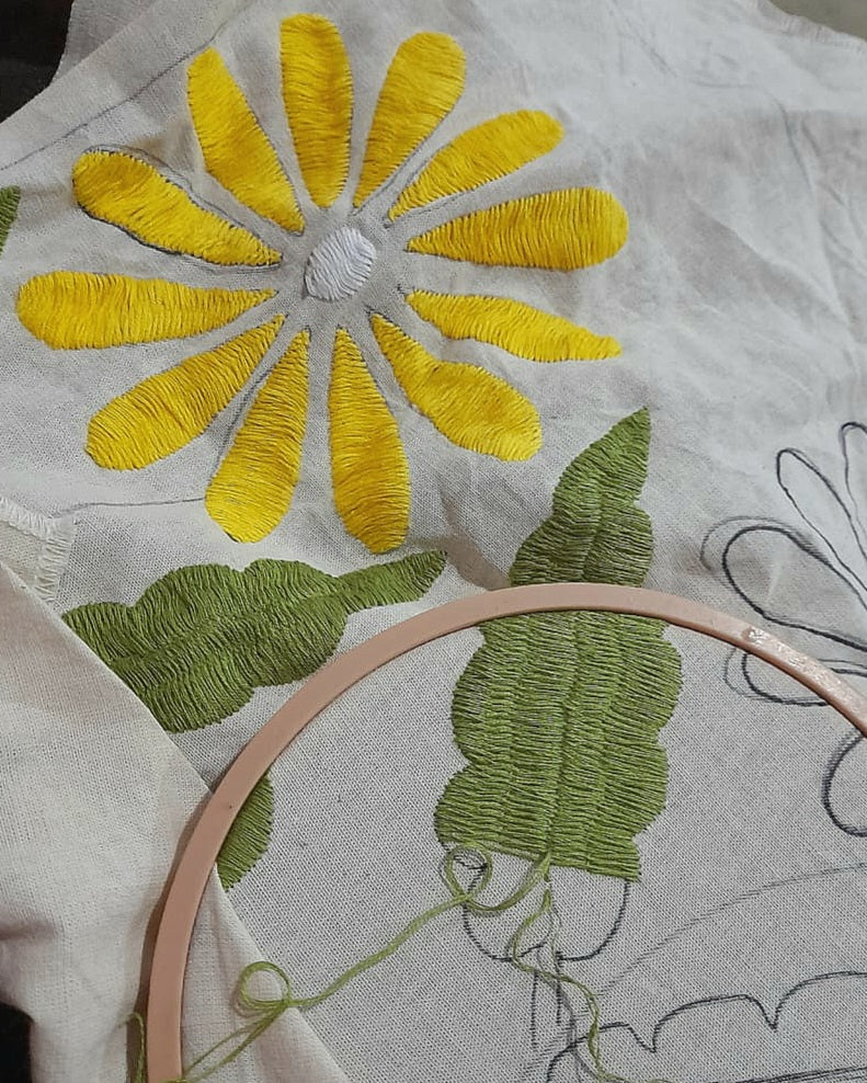 Summer Daisy Yellow -  Otomi hand embroidered