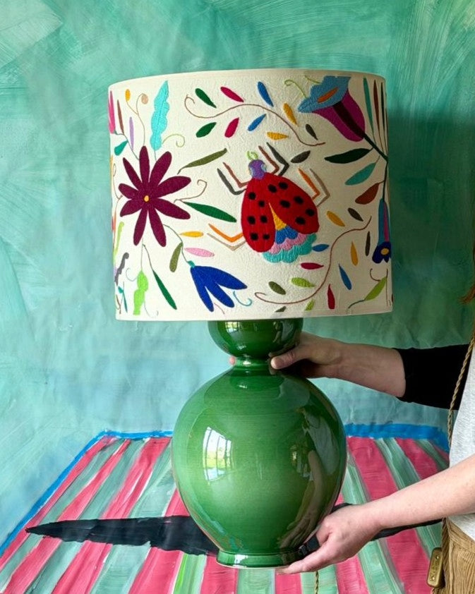 Multicoloured Otomi Table or Ceiling Lampshade - 41cm Diameter