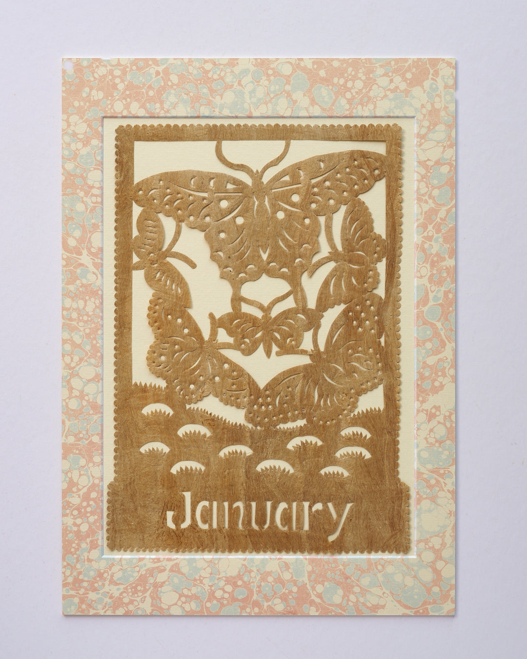 Amate Papercut Artwork with Marbled Mount - January