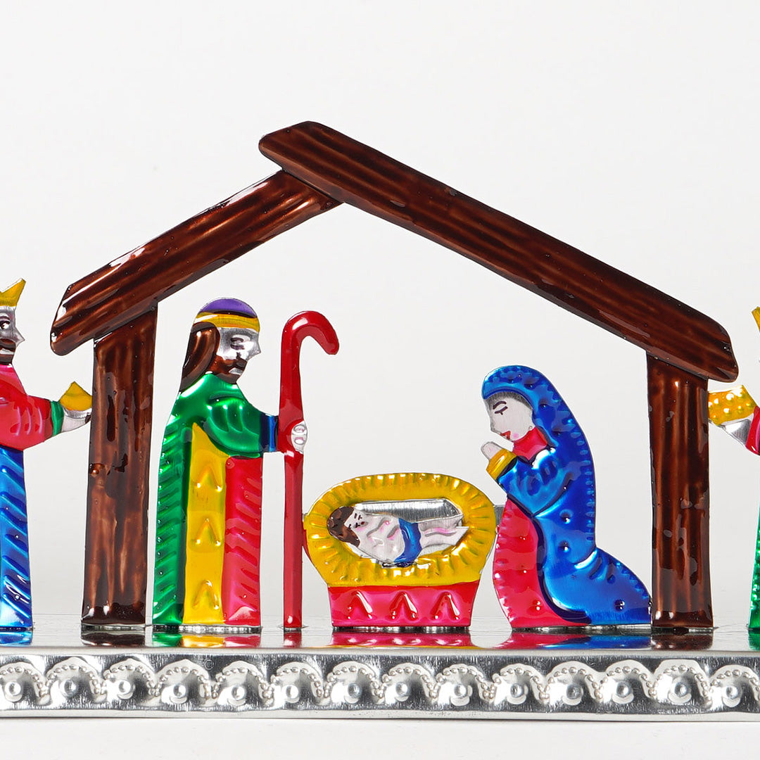 Handmade Tin Nativity on a stand - 42cm Long