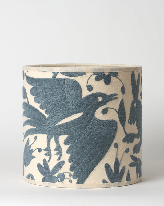 Slate Grey Otomi Drum Lampshade - 23cm diameter