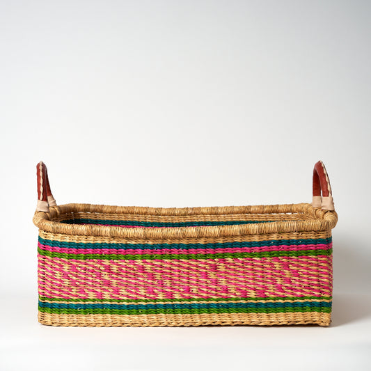 Large Rectangular Storage/Laundry Basket with Leather Handles