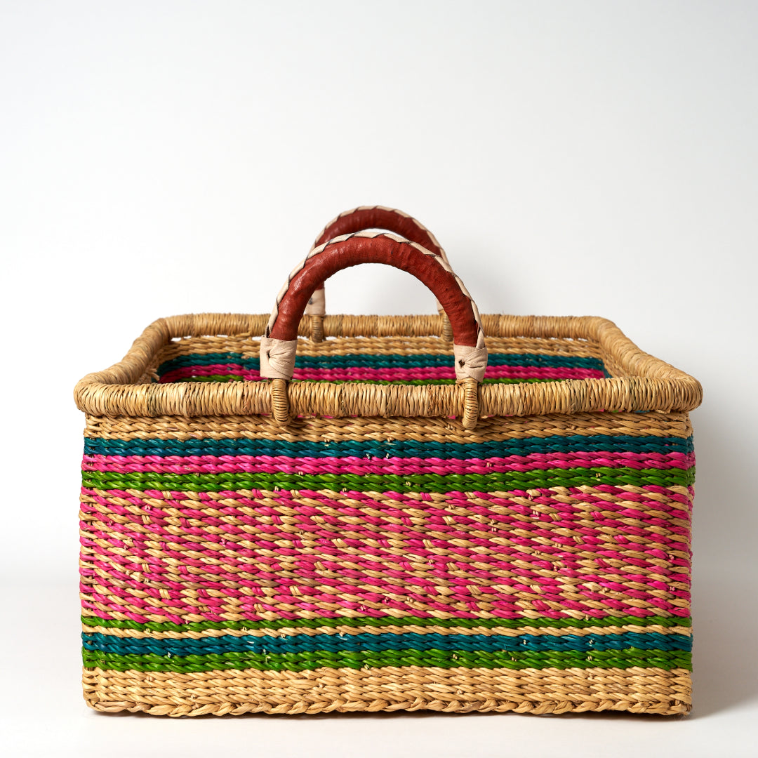 Large Rectangular Storage/Laundry Basket with Leather Handles