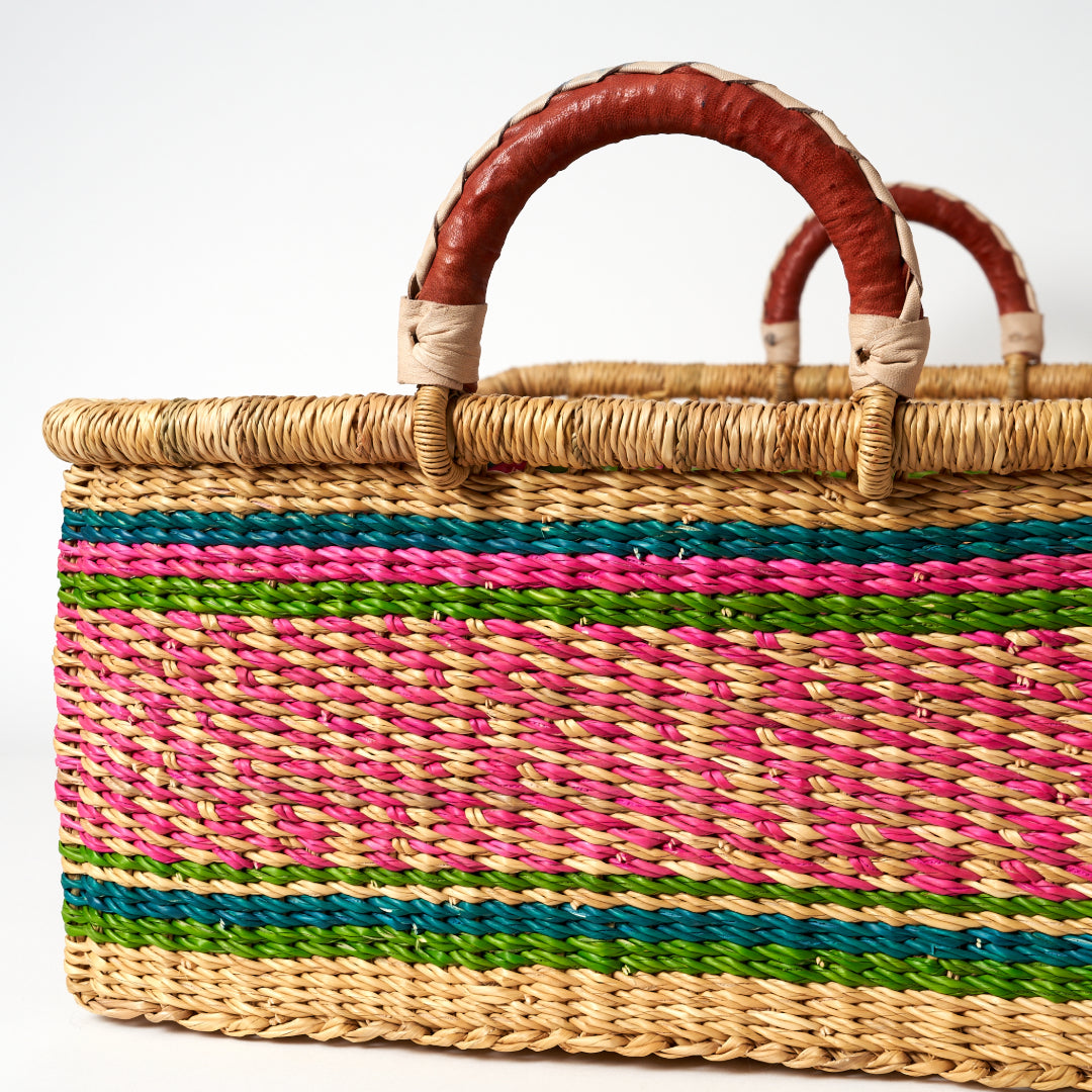 Large Rectangular Storage/Laundry Basket with Leather Handles