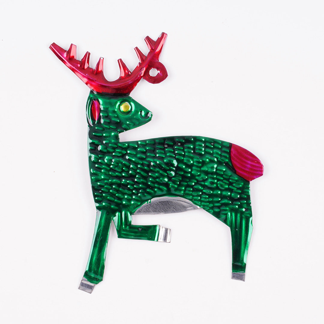 Handmade Tin Decoration - Green Reindeer