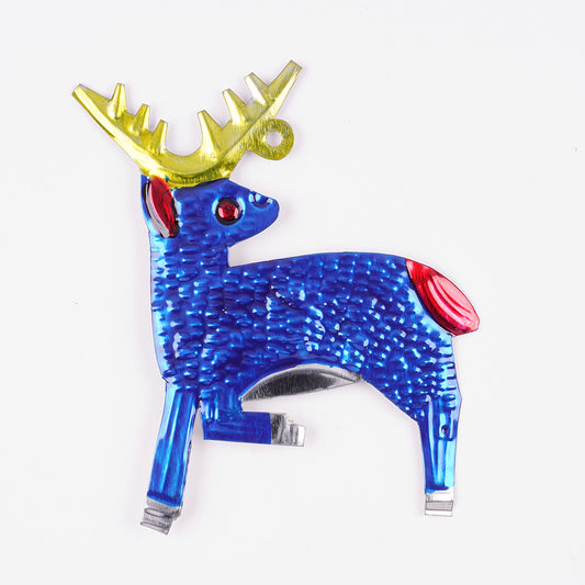 Handmade Tin Decoration - Blue Reindeer