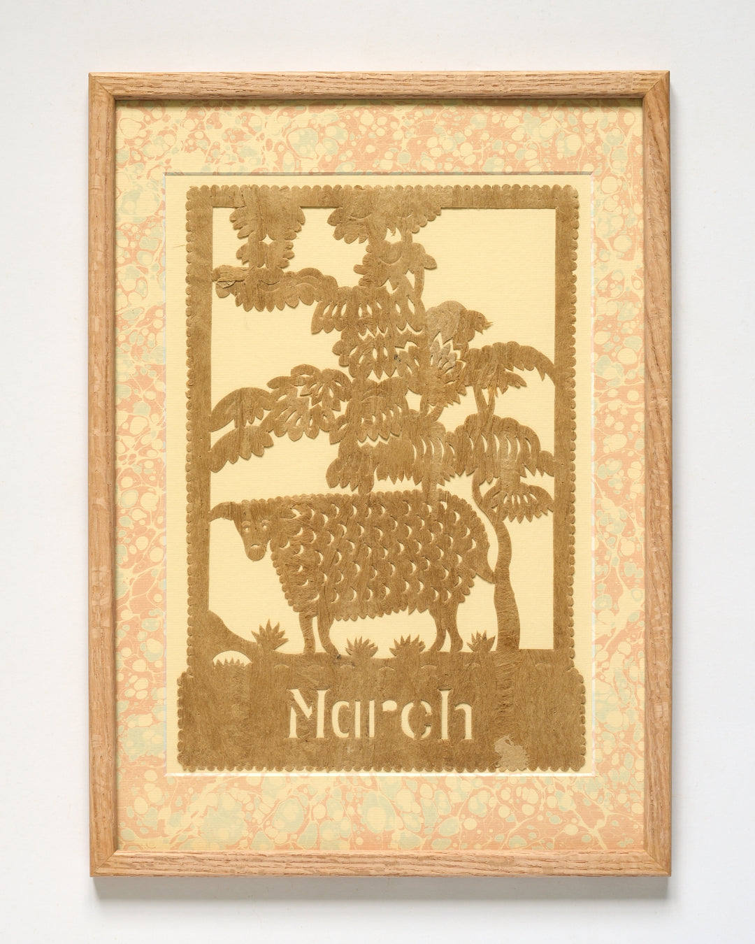 Amate Papercut Artwork with Marbled Mount - March