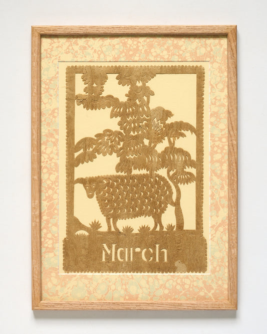 Amate Papercut Artwork with Marbled Mount - March