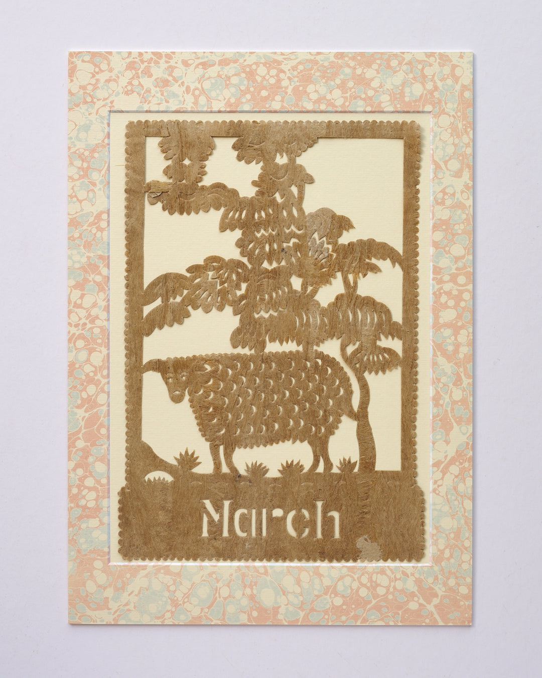 Amate Papercut Artwork with Marbled Mount - March