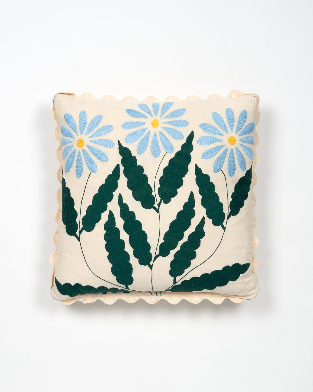 Winter Daisy Blue -  Otomi hand embroidered