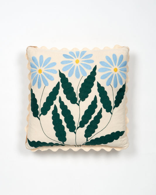 Winter Daisy Blue -  Otomi hand embroidered