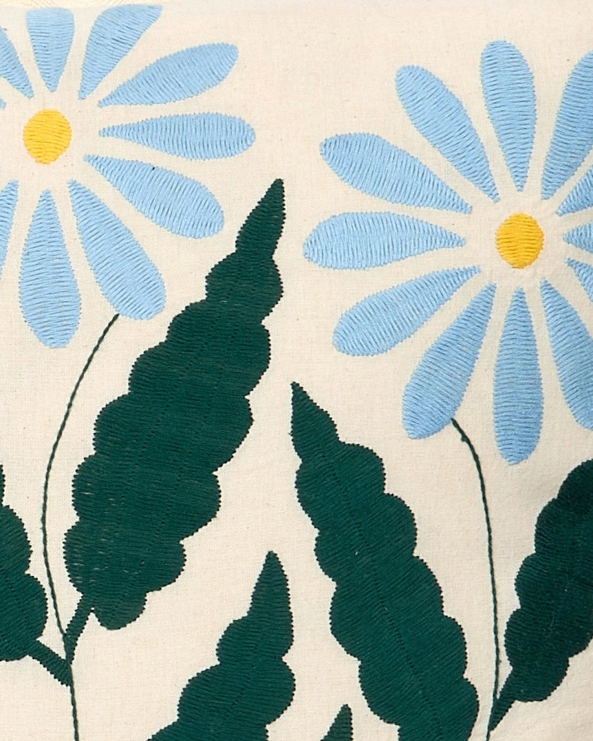 Winter Daisy Blue -  Otomi hand embroidered