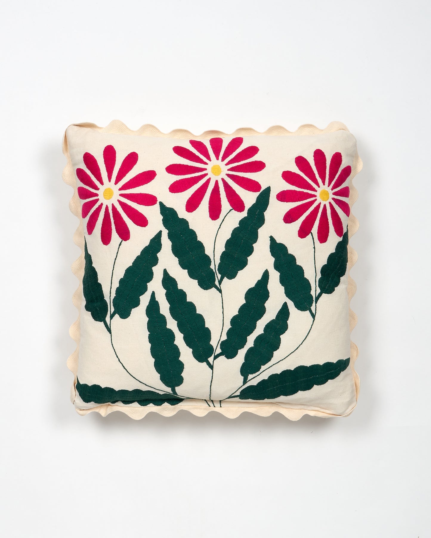 Winter Daisy Pink -  Otomi hand embroidered