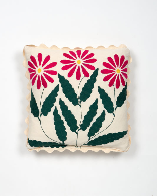 Winter Daisy Pink -  Otomi hand embroidered