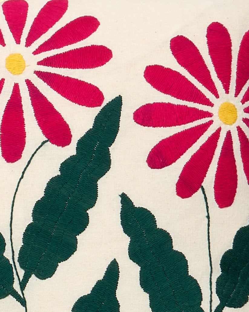 Winter Daisy Pink -  Otomi hand embroidered
