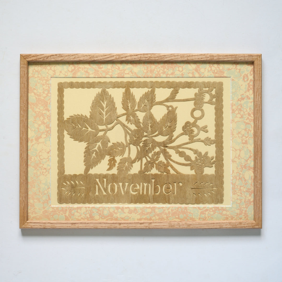 Amate Papercut Artwork with Marbled Mount - November