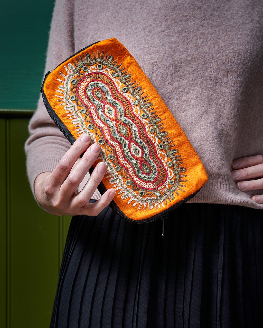 Hand Embroidered Silk Bag / Pencil Case.