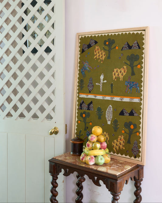 Applique Artwork in Oak Frame - In the Orange Grove
