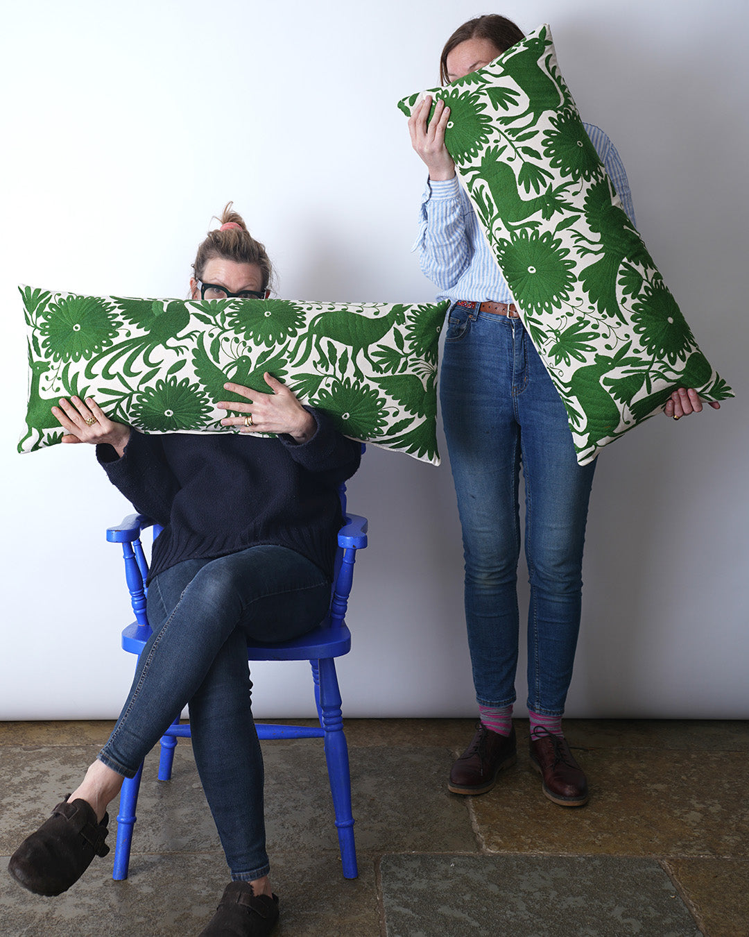 Green Otomi Bolster Cushion - 90cmx40cm