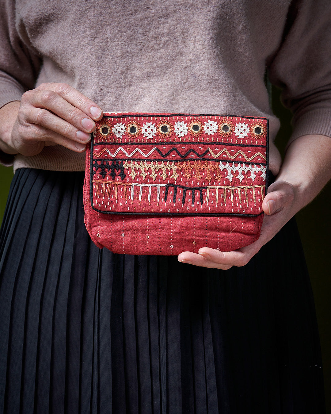 Hand Embroidered Clutch Bag - Red