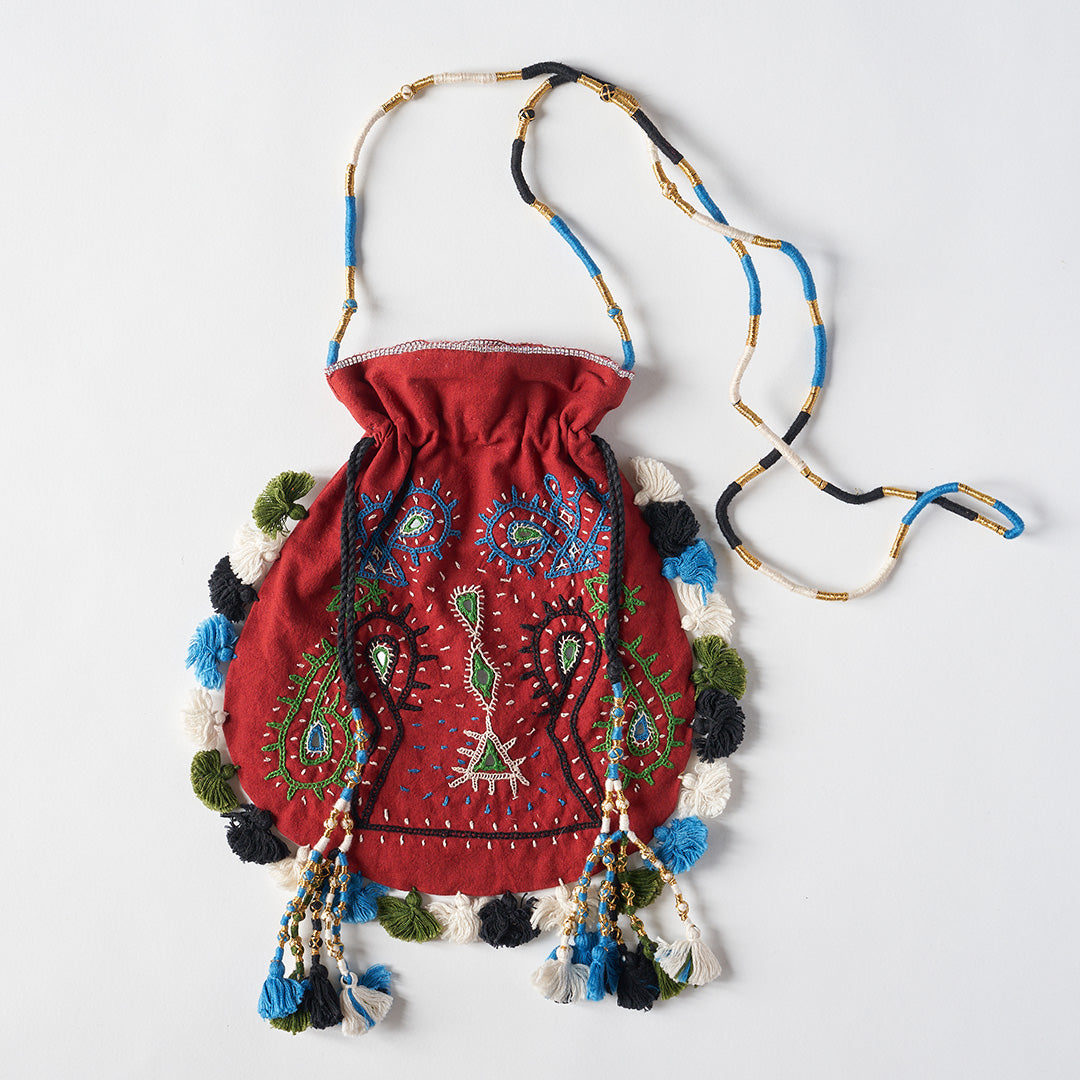 Hand Embroidered Bag with Mirrors and Tassels
