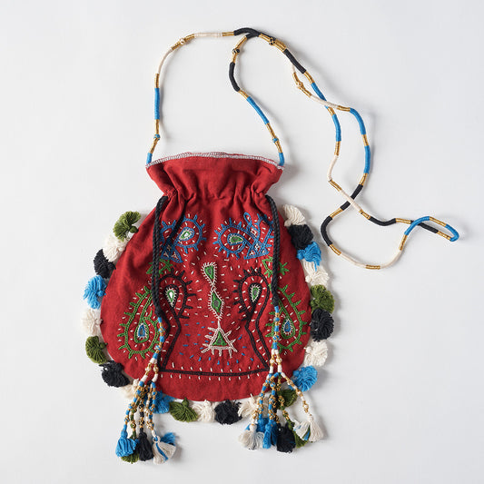 Hand Embroidered Bag with Mirrors and Tassels