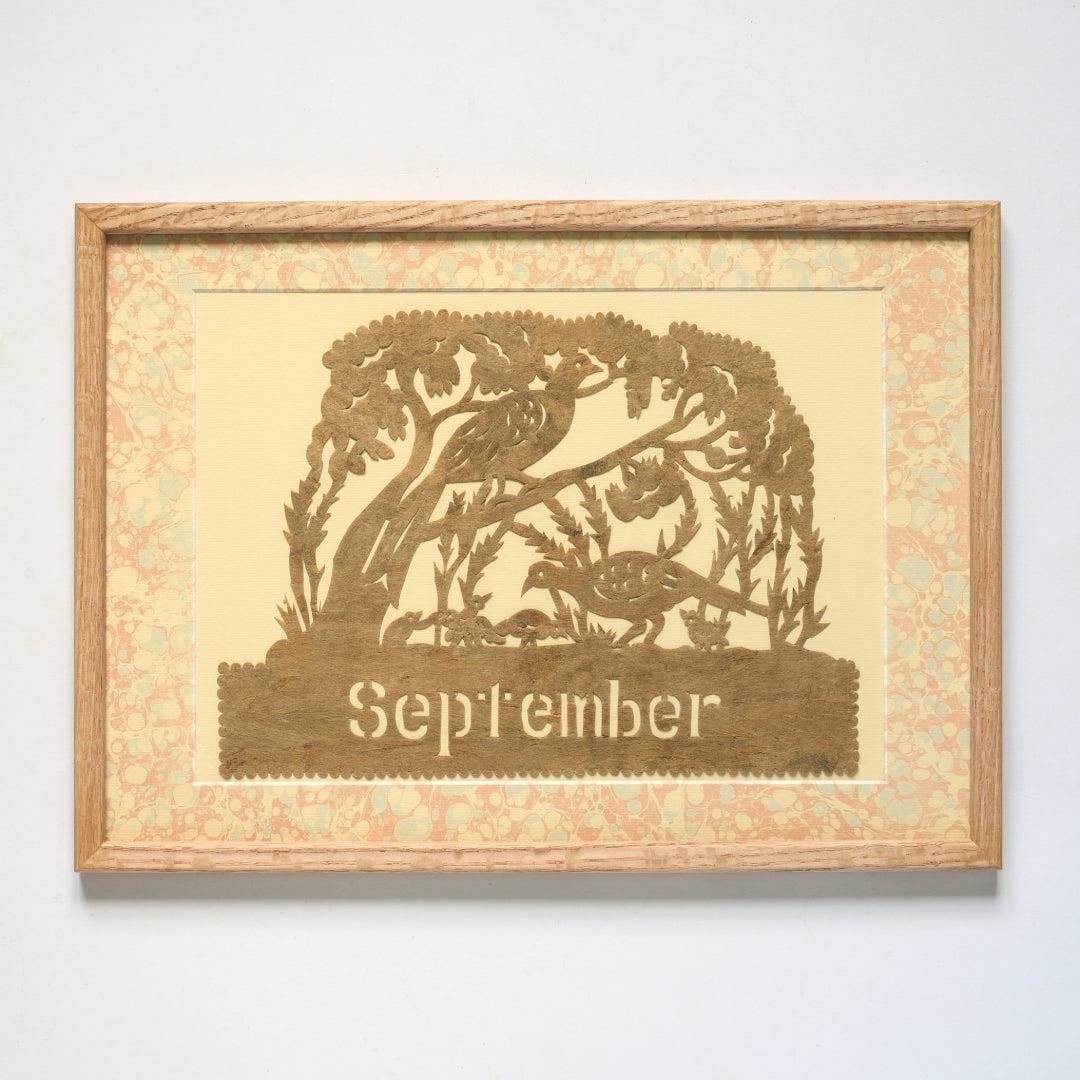 Amate Papercut Artwork with Marbled Mount - September