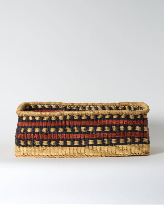 Medium Rectangular Storage Basket with inset Handles - Burgundy & Green