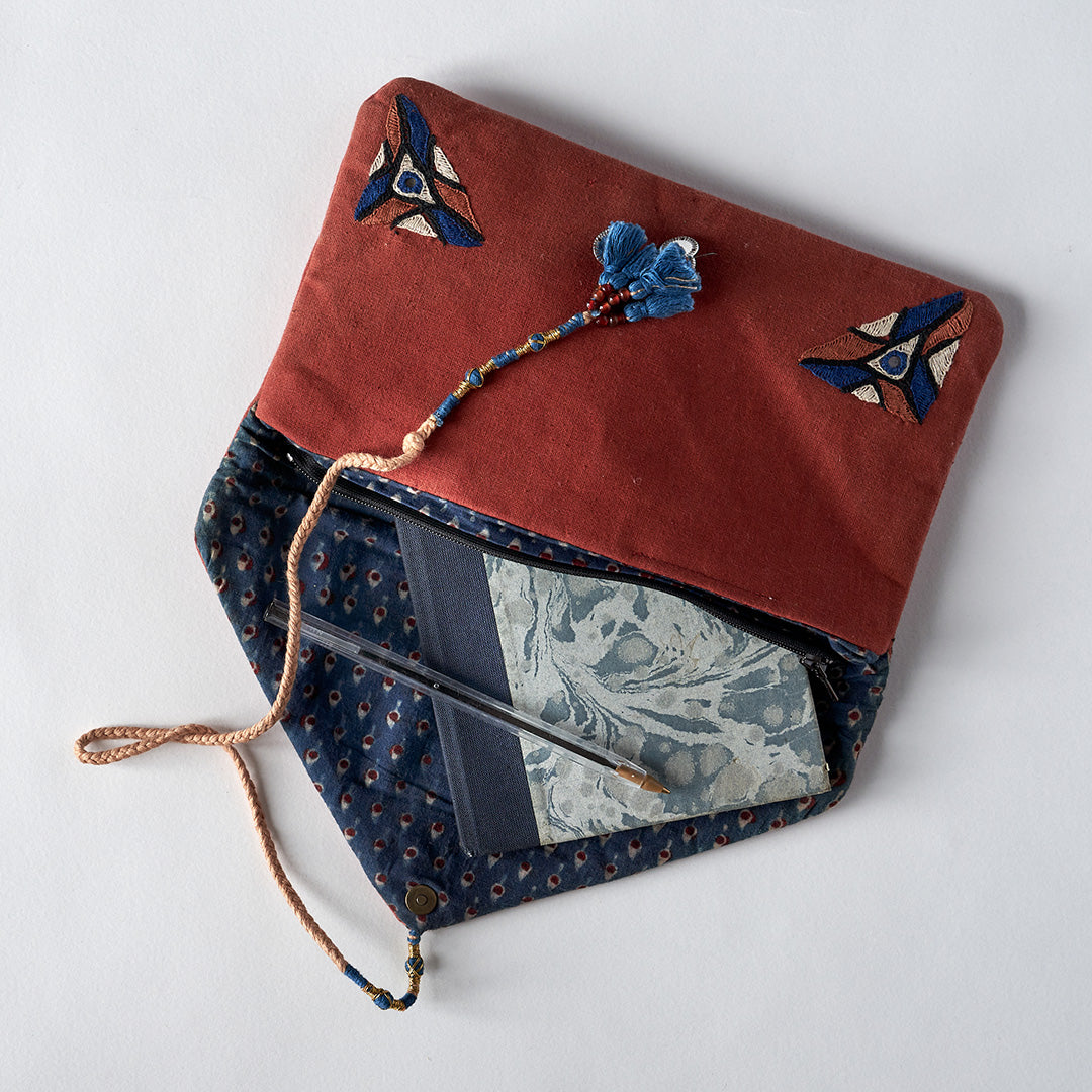 Hand Embroidered Envelope Clutch Bag - Terracotta